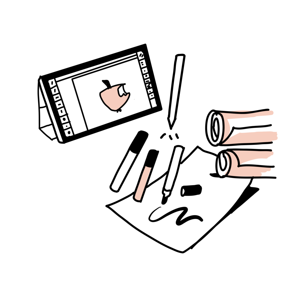 Livekuvittajan työvälineitä