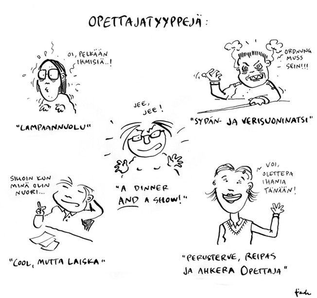 Piirtämiäni opettajatyyppejä vuodelta 2010.